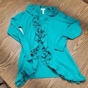 Matilda Jane Emerald Green Open Front Ruffle Cardigan Sweater Women's Size Small